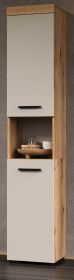 Badezimmer Hochschrank Celeste in Kaschmir und Evoke Eiche Badschrank 36 x 184 cm