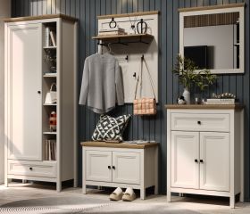 Garderobe Set 5-teilig Cozy in Kaschmir und Stein Eiche Landhaus Garderobenkombination 256 cm, Soft-Close
