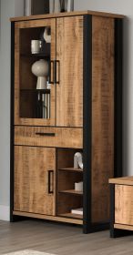 Vitrine Loom in Mango und schwarz Wohn- und Esszimmer Vitrinenschrank 106 x 195 cm