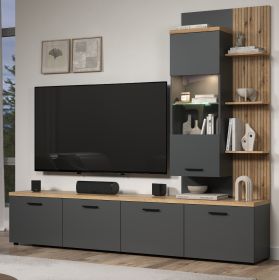 Wohnwand Groove in grau und Evoke Eiche Schrankwand 240 cm