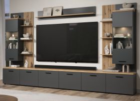 Wohnwand Groove in grau und Evoke Eiche Schrankwand 360 cm
