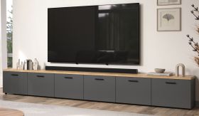 TV-Lowboard Groove in grau und Evoke Eiche TV Unterteil 360 cm