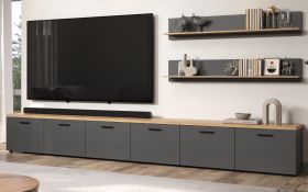 Wohnwand Groove in grau und Evoke Eiche Schrankwand 360 cm