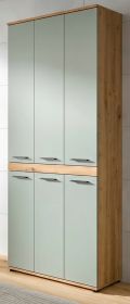 Badezimmer Hochschrank Bailey in Salbei und Artisan Eiche Badschrank 90 x 191 cm