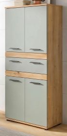 Badezimmer Midischrank Bailey in Salbei und Artisan Eiche Badschrank 70 x 135 cm