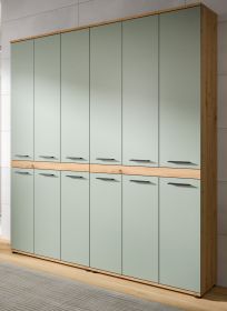 Badezimmer Hochschrank Set Bailey in Salbei und Artisan Eiche 2x Mehrzweckschrank 180 x 191 cm