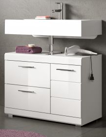 Waschbeckenunterschrank Shawn in wei� Hochglanz Badezimmer Unterschrank 80 cm