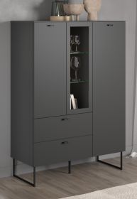 Highboard Nuvola in grau und Eiche Evoke, Wohn- und Esszimmer Vitrinenschrank 100 x 140 cm