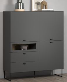 Highboard Nuvola in grau und Eiche Evoke, Wohn- und Esszimmer Vitrinenschrank 122 x 140 cm