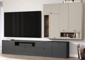 Wohnwand Nuvola in grau und Kaschmir Wohnkombination 4-teilig 305 x 208 cm