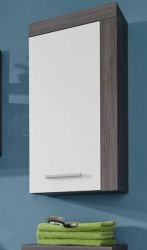 Badezimmer Hängeschrank Miami in weiß und Sardegna Rauchsilber grau 36 x 79 cm