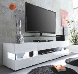 Wohnzimmer: TV-Lowboard Sonic Glanz weiß (169 x 43 cm) inkl. Panorama-Vitrinen