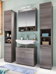 Badezimmer Badmöbel Set Runner in Sardegna grau Rauchsilber Badkombination 4-teilig 148 x 190 cm Badezimmer Badmöbel Set Runner in Sardegna grau Rauchsilber Badkombination 4-teilig 148 x 190 cm