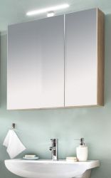 Badezimmer Spiegelschrank Porto in Eiche sägerau hell Badschrank 2-türig 65 x 70 cm