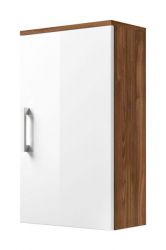 Badezimmer Hängeschrank Rima in Walnuss und weiß Hochglanz Badschrank hängend 40 x 68 cm