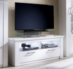 TV-Lowboard Georgia in Pinie Struktur weiß Dekor Unterteil 139 x 58 cm Fernsehtisch im Landhausstil