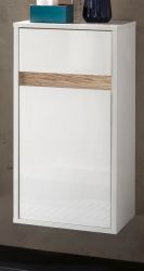 Badezimmer Unterschrank SOL in weiß Hochglanz lackiert und Alteiche Badschrank hängend 35 x 73 cm