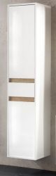 Badezimmer Hochschrank SOL in weiß Hochglanz lackiert und Alteiche Badschrank hängend 35 x 172 cm