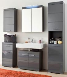 Badezimmer Badmbel Set Amanda Hochglanz grau inkl. LED-Beleuchtung Badkombination 6-teilig