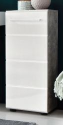 Badezimmer Unterschrank Nano in weiß Hochglanz und Stone Design grau Badschrank 32 x 82 cm