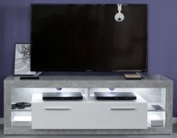 TV-Lowboard Rock in weiß Hochglanz und Stone Design grau Fernsehtisch 150 x 48 cm