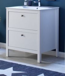 Badezimmer Waschbeckenunterschrank Ole in weiß inkl. Waschbecken Badschrank im Landhausstil 61 x 82 cm