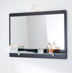Badezimmer Spiegel Heron in Anthrazit mit Ablage und inkl. LED Aufbauleuchte Badspiegel 90 x 68 cm