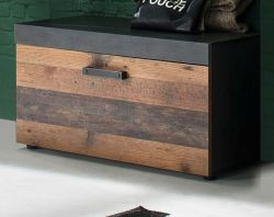 Garderobe Sitzbank Indy in Used Wood Shabby mit Matera grau Schuhbank 80 x 45 cm