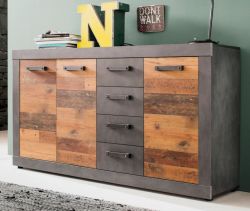 Sideboard Indy in Used Wood Shabby und Matera grau Kommode 151 x 86 cm Sideboard Indy in Used Wood Shabby und Matera grau Kommode 151 x 86 cm