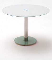 Esstisch Falko in weiß Glastisch rund 100 cm Durchmesser Küchentisch Säulentisch