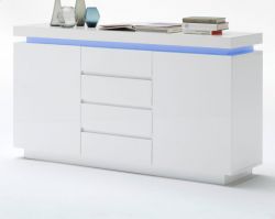 Sideboard Ocean in weiß Hochglanz Lack Kommode inkl. LED Beleuchtung mit Farbwechsel 150 x 81 cm
