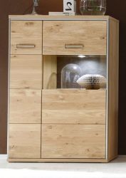 Highboard Espero in Asteiche Bianco massiv gelt Vitrinenschrank 94 x 136 cm