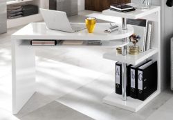 Schreibtisch Mattis in Hochglanz weiß lackiert schwenkbarer Eckschreibtisch für Homeoffice und Büro 145 x 50 cm