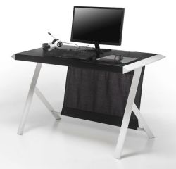 Schreibtisch McRacing in matt schwarz und weiß lackiert Laptoptisch für Homeoffice und Büro 127 x 60 cm