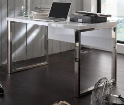 Schreibtisch Sydney in Hochglanz weiß lackiert Laptoptisch für Homeoffice und Büro 140 x 70 cm