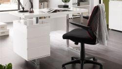 Schreibtisch Sydney in Hochglanz weiß Lack Laptoptisch mit Stauraum für Homeoffice und Büro 115 x 60 cm