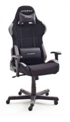 Bürostuhl DX-Racer in schwarz und grau mit Wippmechanik Chefsessel inkl. 2 verstellbarer Stützkissen Gaming Stuhl