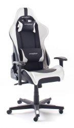 Bürostuhl DX-Racer in Kunstleder schwarz und weiß mit Wippmechanik Chefsessel inkl. 2 verstellbarer Stützkissen Gaming Stuhl