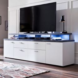 TV-Lowboard Mood in weiß und Stone Design grau Fernsehtisch 180 x 66 cm TV in Komforthöhe
