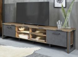 TV-Lowboard Prime in Old Used Wood Design mit Matera grau TV-Unterteil Shabby 207 x 52 cm