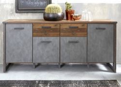 Sideboard Prime in Old Used Wood Design mit Matera grau Anrichte Shabby 207 x 88 cm Kommode