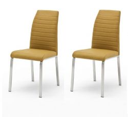 2 x Stuhl Flores in Curry Kunstleder und Edelstahl 4-Fuß Esszimmerstuhl 2er Set