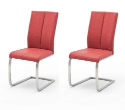 2 x Stuhl Flores in Rot Kunstleder und Edelstahl Freischwinger Flachrohr Esszimmerstuhl 2er Set