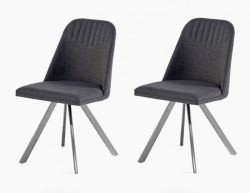 2 x Stuhl Elara in Grau Feingewebe und Edelstahl 4-Fuß drehbar Ovalrohr Esszimmerstuhl 2er Set