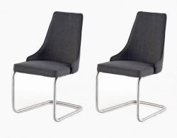 2 x Stuhl Elara in Grau Feingewebe und Edelstahl Freischwinger Rundrohr Esszimmerstuhl 2er Set