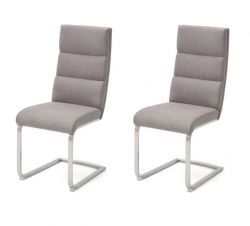 2 x Stuhl Giulia in Eisgrau Nubuklederoptik und Edelstahl Freischwinger mit Griff hinten Flachrohr Esszimmerstuhl 2er Set