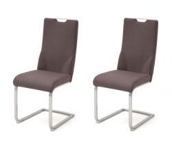 2 x Stuhl Giulia in Braun Leder und Edelstahl Freischwinger mit Griffloch Flachrohr Esszimmerstuhl 2er Set