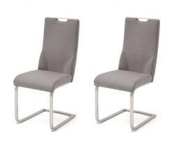 2 x Stuhl Giulia in Eisgrau Nubuklederoptik und Edelstahl Freischwinger mit Griffloch Flachrohr Esszimmerstuhl 2er Set