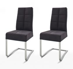 2 x Stuhl Salva in Schwarz Vintage und Edelstahl Freischwinger Luxus Komfortsitz Esszimmerstuhl 2er Set