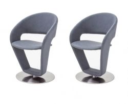 2 x Stuhl Firona in Graublau Kunstleder und Edelstahl Tellerfuß 360° drehbar Esszimmerstuhl 2er Set Drehstuhl